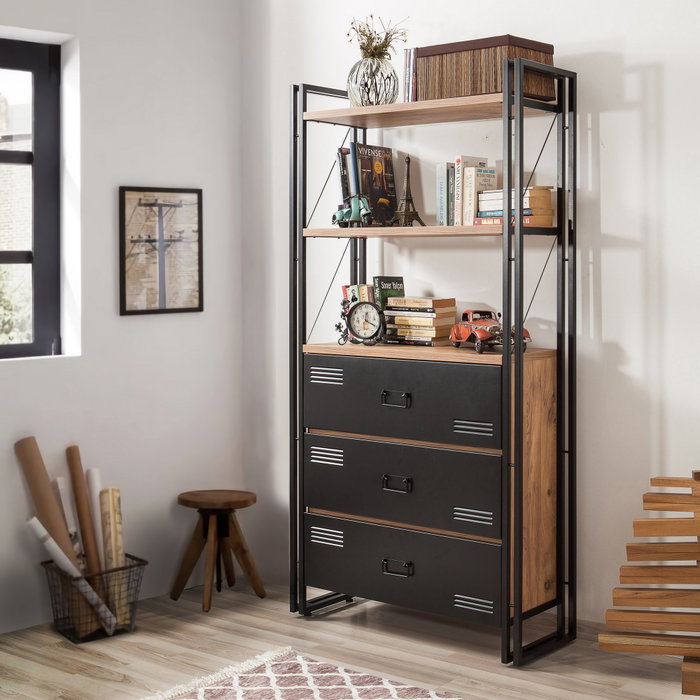 Hanah Home Cosmo Cortex Estantería Industrial Pino Atlántico y Negro